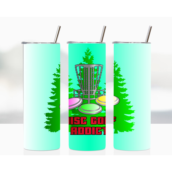 DISC Golf ADDICT Trees Basket Stainless Steel Custom 20oz Tumbler W/Lid & Straw - Picture 3 of 4